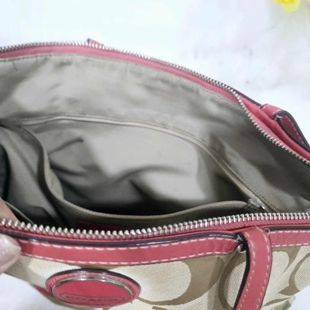 Coach Signature stripe totebag tan and pink